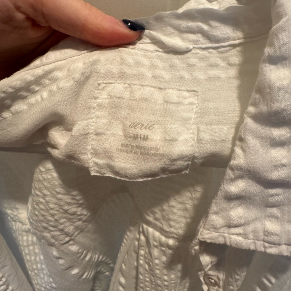Aerie Textured White Button-Up Shirt - Picture 3 of 4